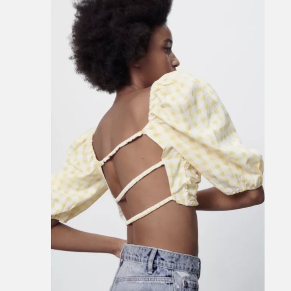 Zara limited edition back open embroidered gingham print crop top - Picture 5 of 6